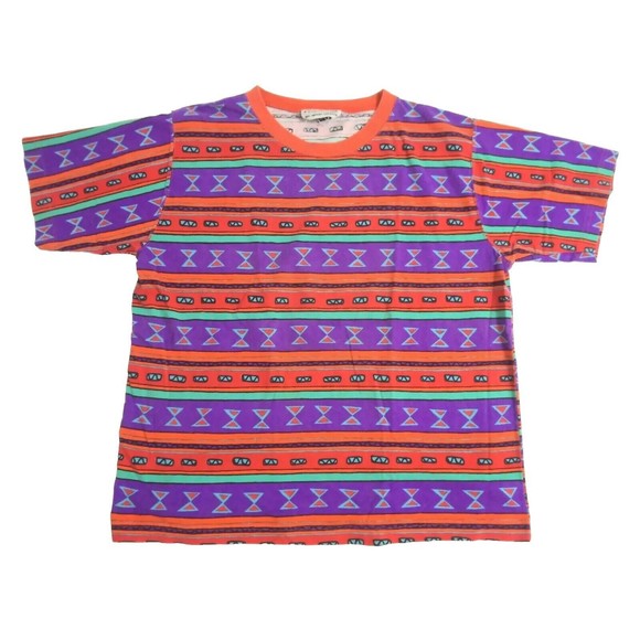 Free Lancers Sport Other - Free Lancers Men's Medium Vintage 90s Striped TShirt All Over Print Multicolor